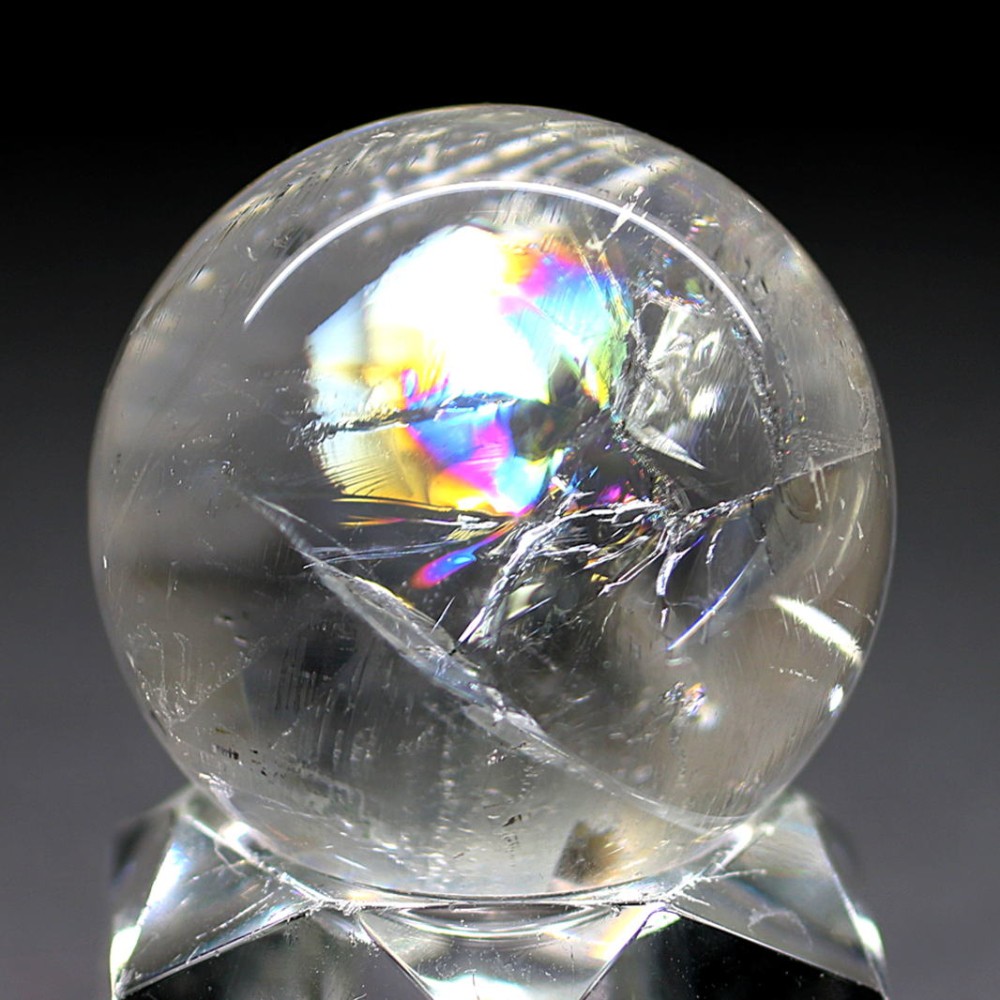 [高品質]レインボー水晶玉/アイリスクォーツスフィア（丸玉直径32.7mm）