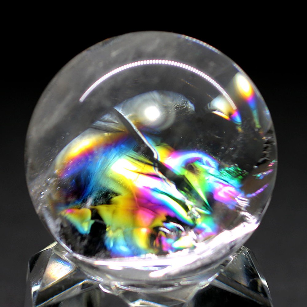 [高品質]レインボー水晶玉/アイリスクォーツスフィア（丸玉直径32.5mm）