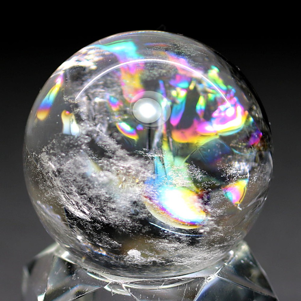 高品質]レインボー水晶玉/アイリスクォーツスフィア（丸玉直径32.5mm 