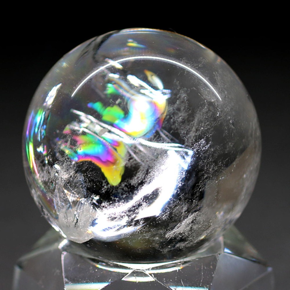 [高品質]レインボー水晶玉/アイリスクォーツスフィア（丸玉直径32.5mm）