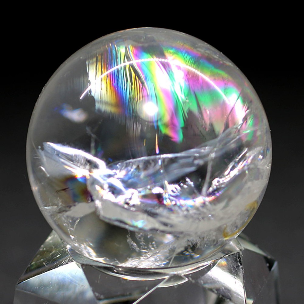 [高品質]レインボー水晶玉/アイリスクォーツスフィア（丸玉直径31.8mm）