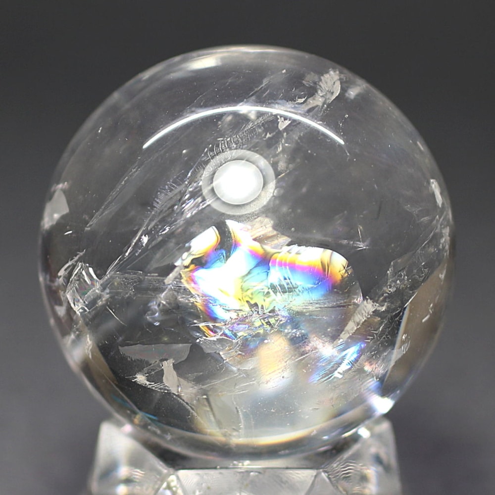 [ブラジル産]レインボー水晶玉/アイリスクォーツスフィア（丸玉直径34.7mm）