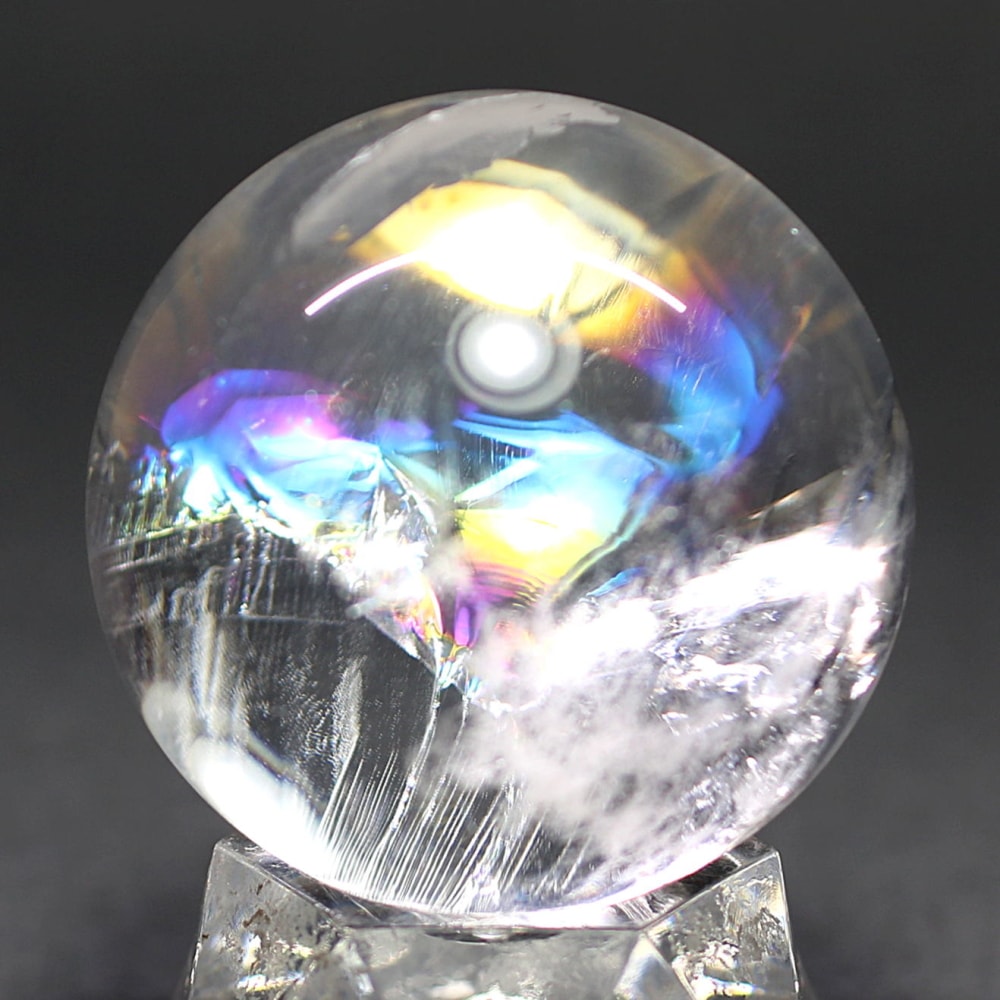[ブラジル産]レインボー水晶玉/アイリスクォーツスフィア（丸玉直径35.0mm）