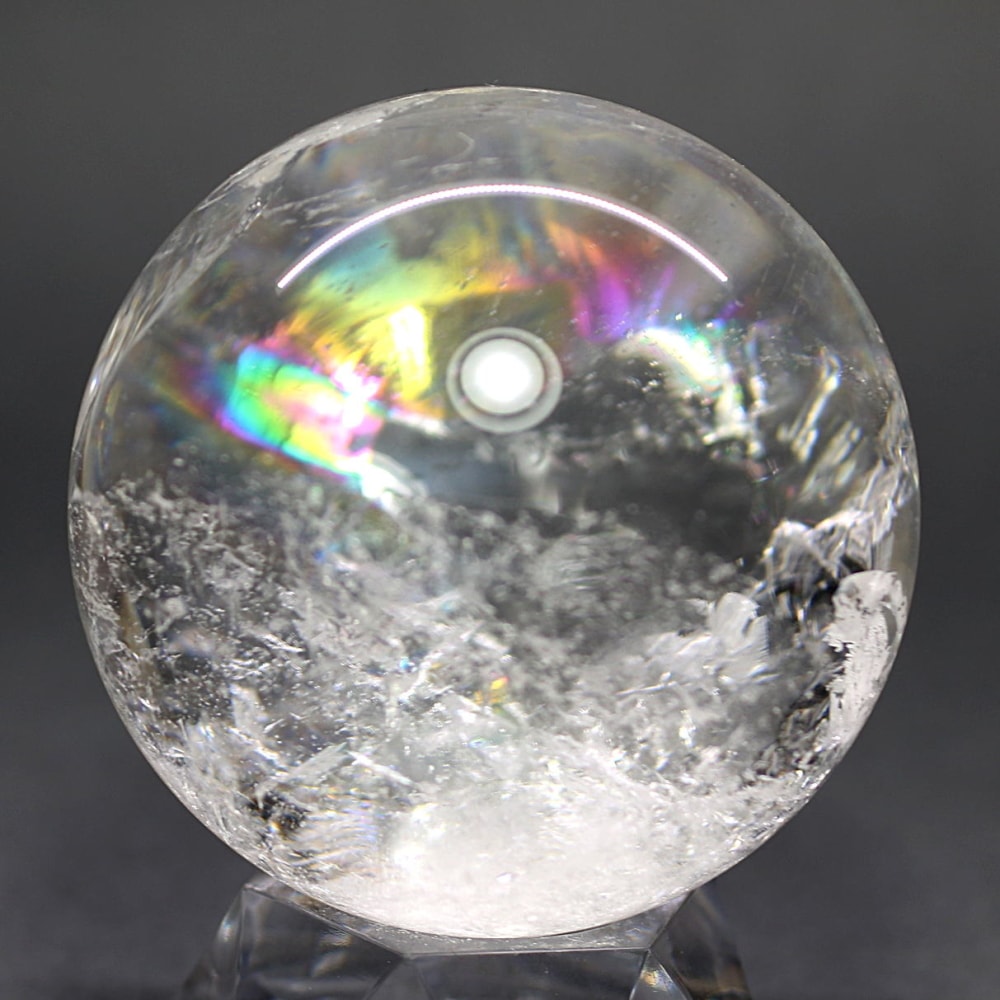 [ブラジル産]レインボー水晶玉/アイリスクォーツスフィア（丸玉直径55.4mm）