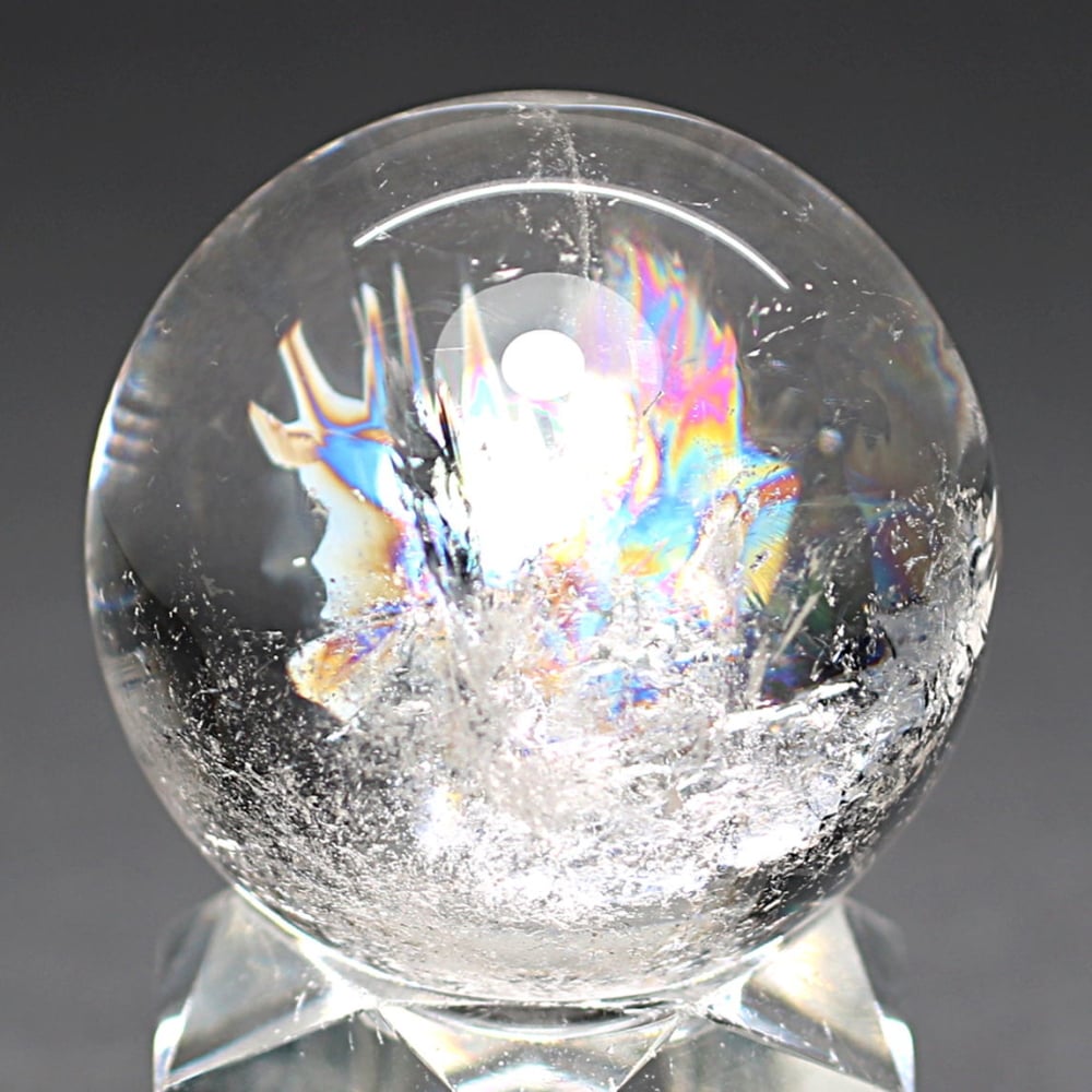 [高品質・ブラジル産]レインボー水晶玉/アイリスクォーツスフィア（丸玉直径37.5mm）