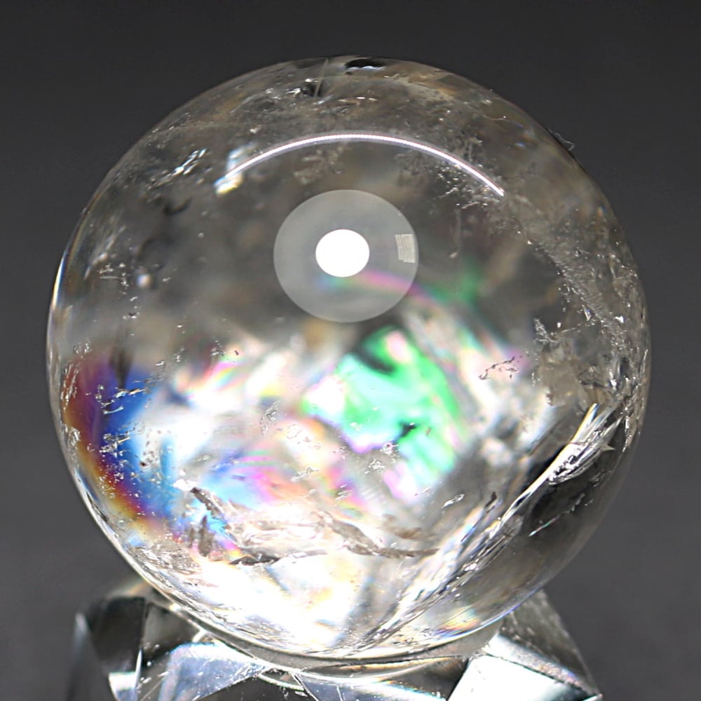 [高品質・ブラジル産]レインボー水晶玉/アイリスクォーツスフィア（丸玉直径38.7mm）