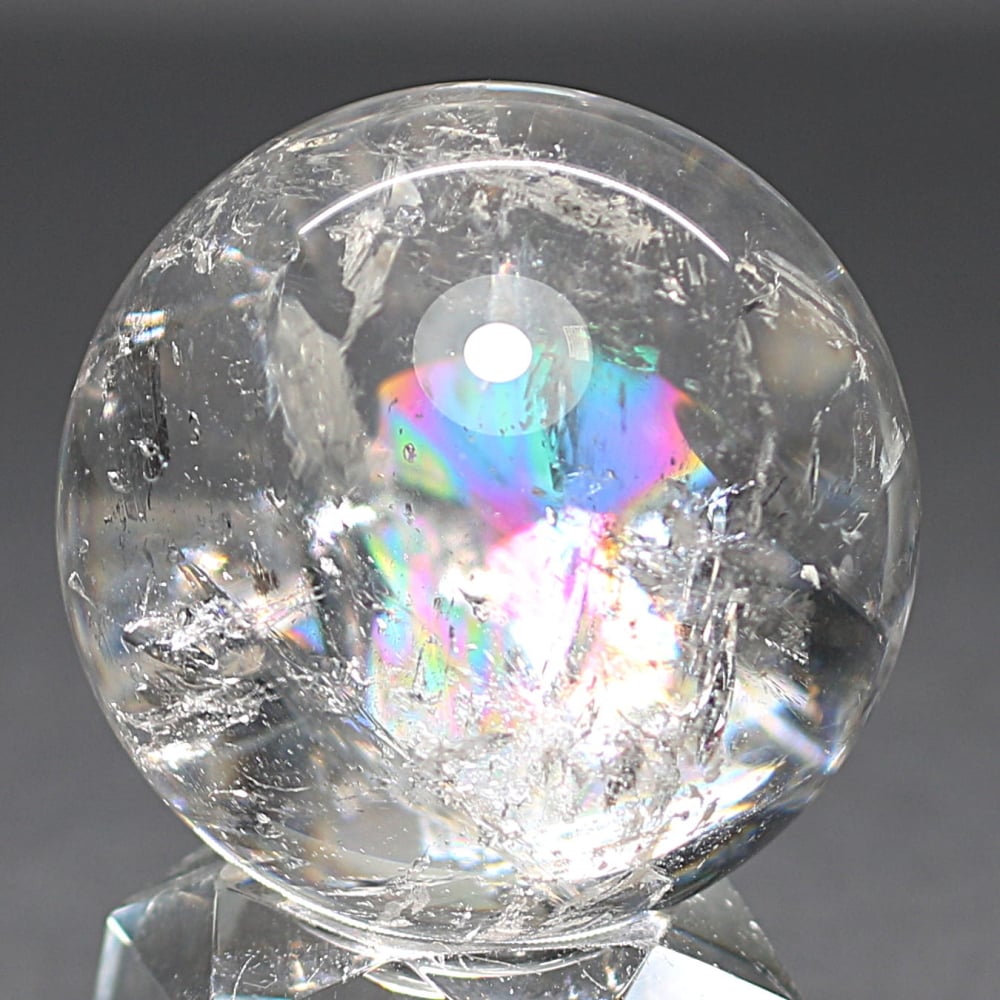 [高品質・ブラジル産]レインボー水晶玉/アイリスクォーツスフィア（丸玉直径42.3mm）