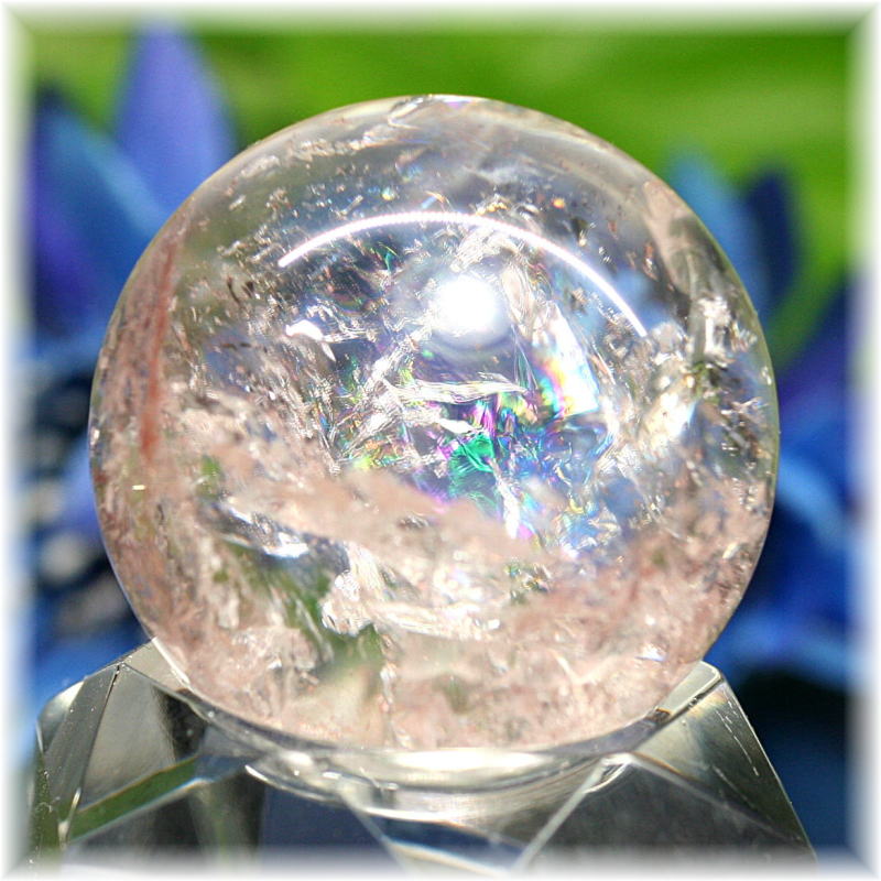 [高品質]ピンクレインボー水晶丸玉/アイリスクォーツスフィア（28.7mm）