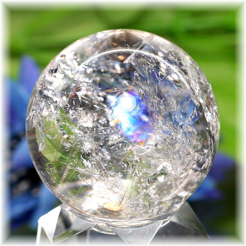 高品質]ルチル入りレインボー水晶丸玉/アイリスクォーツスフィア（37.8mm）(RQTZ-SPHERE0752IS) 天然石・パワーストーン  Infonix（インフォニック）